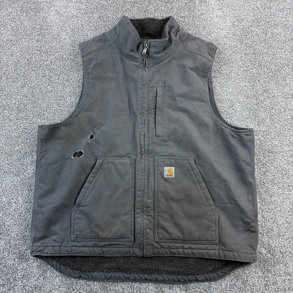 Carhartt Mock Neck Sherpa Lined Vest Mens XL Gray Loose Fit‎ Canvas OV4277